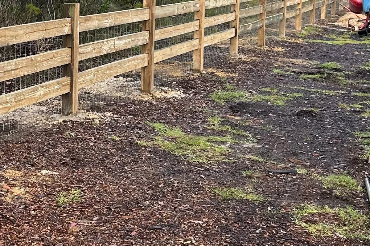 Timber post and rail with welded wire stock mesh